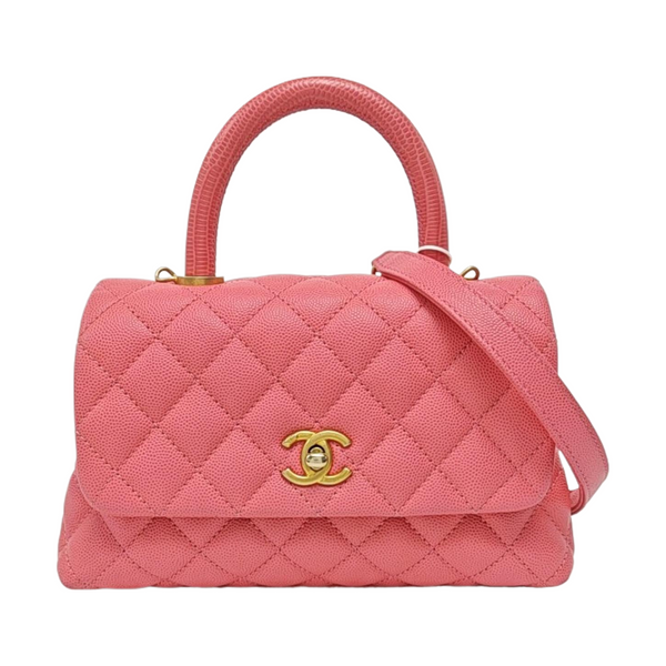 COCO HANDLE Small Quilted Grained Calfskin Pink
