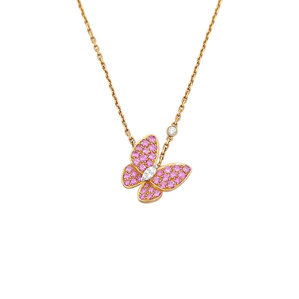 Two Butterfly 18k Rose Gold Necklace