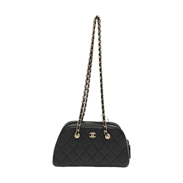 Quilted Grained Calfskin Shoulder Bag Black