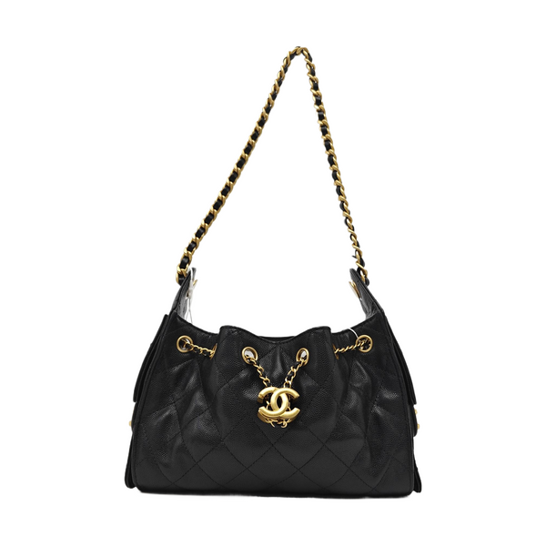 CHANEL 25 Mini Quilted Grained Calfskin Black