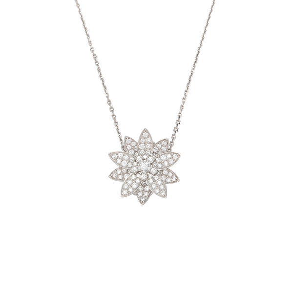 Lotus 18k White Gold Silver Necklace