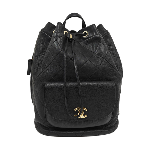 Quilted Grained Calfskin Backpack Black