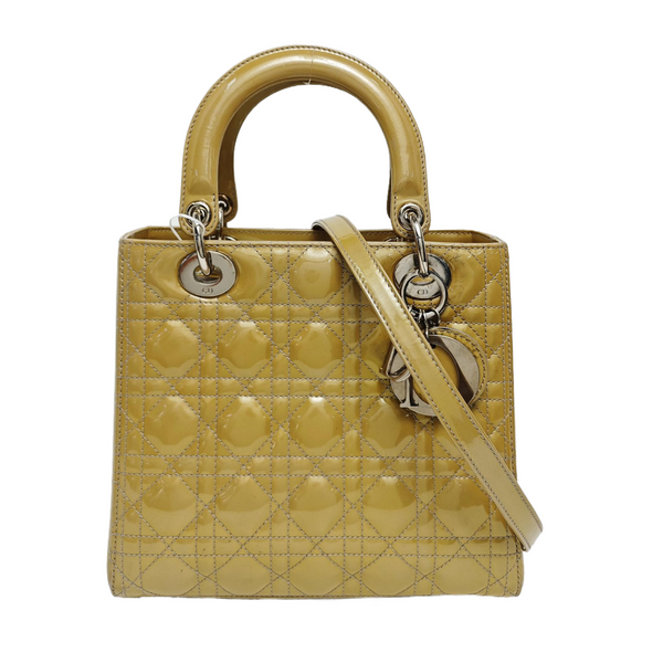 Authenticated pre-owned Lady Dior Medium Quilted Patent Leather Green - Tote Bag at Looply