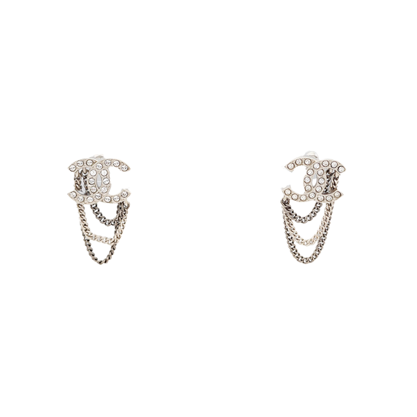 CC Logo Metal Silver Stud Earrings