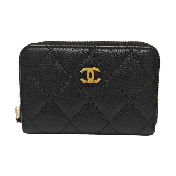 Quilted Grained Calfskin Card Holder Black