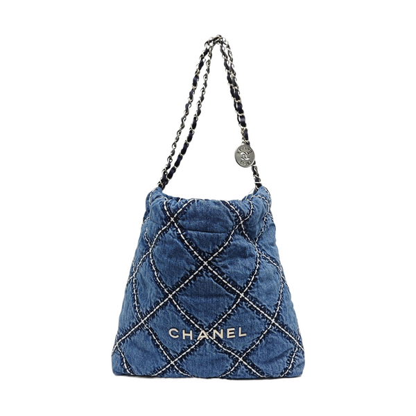 CHANEL 22 Small Quilted Denim Blue