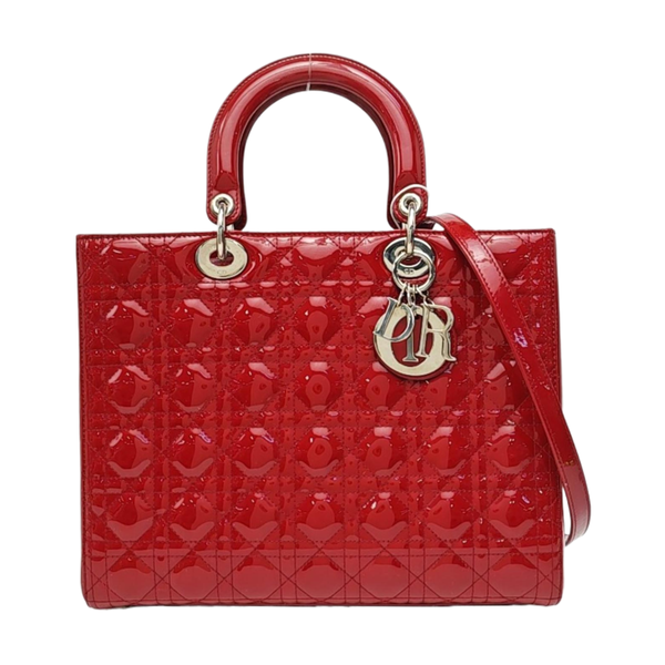 Lady Dior Large Cannage Patent Leather Red