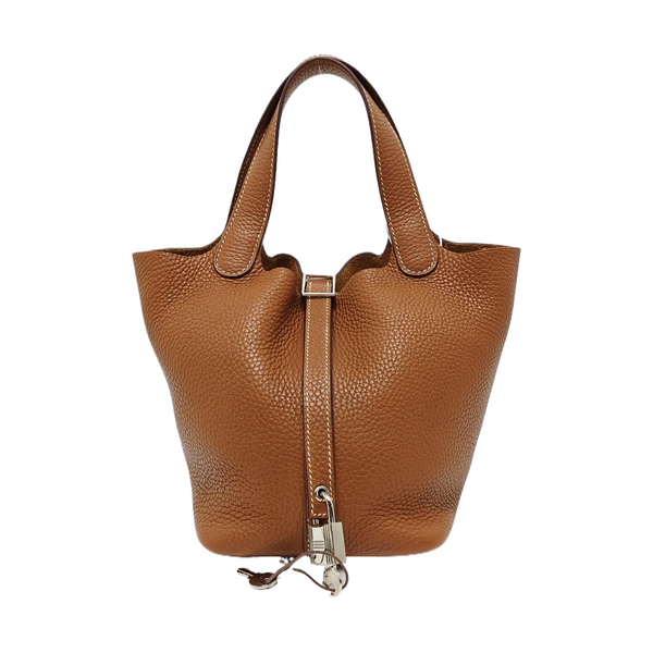 Authenticated pre-owned Picotin Lock Clemence Brown - Top Handle Bag at Looply