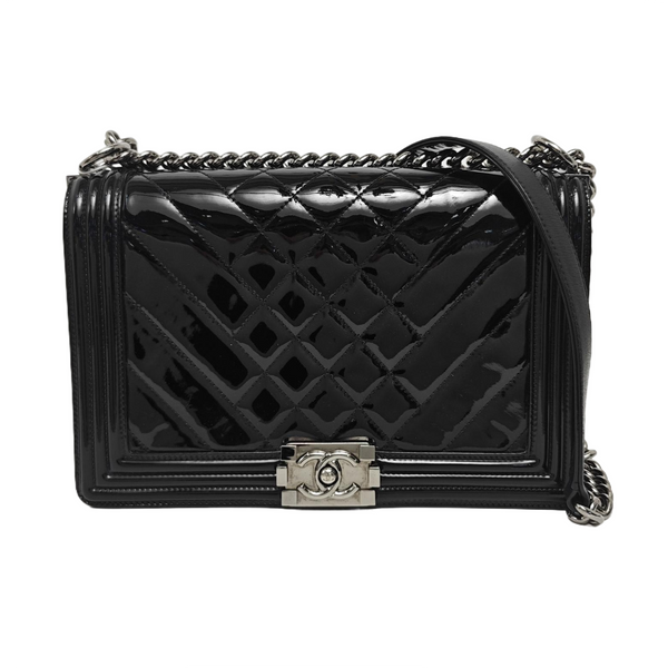 BOY CHANEL Large Quilted Patent Leather Black