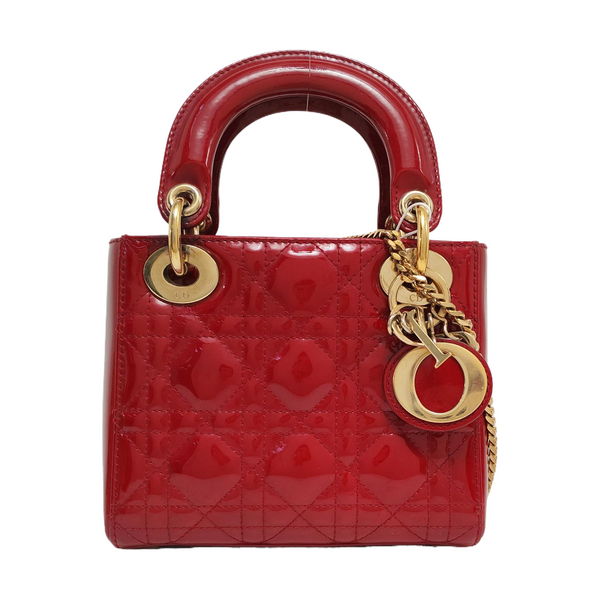 Lady Dior Mini Cannage Patent Calfskin Red