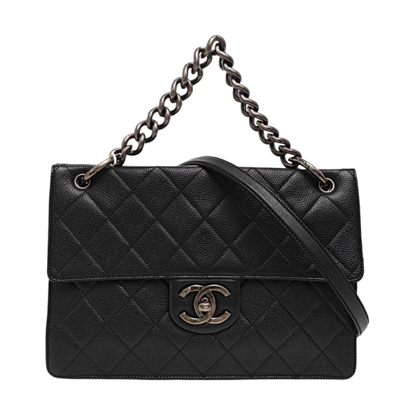 Quilted Grained Calfskin Shoulder Bag Black