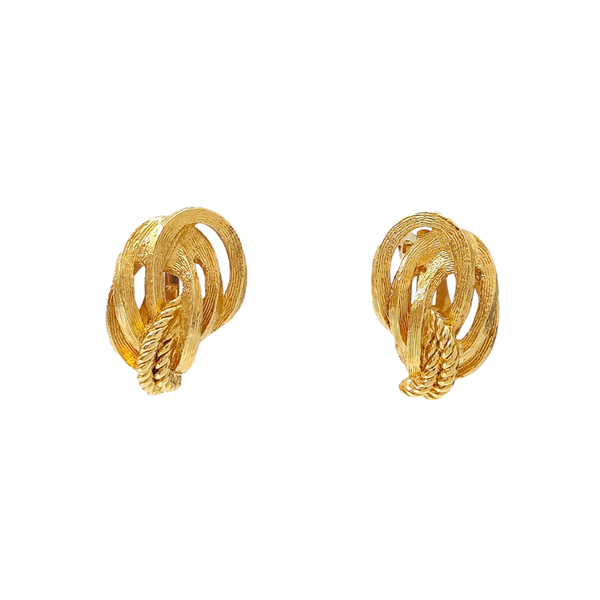 Twist Round Metal Gold Clip On Earrings