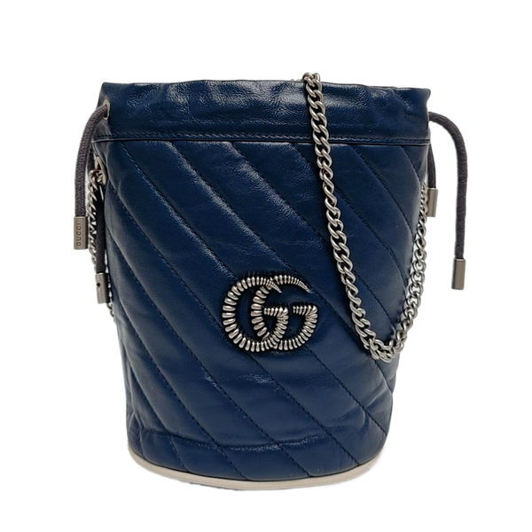 Authenticated pre-owned GG Marmont Mini Quilted Calfskin Blue - Bucket Bag at Looply