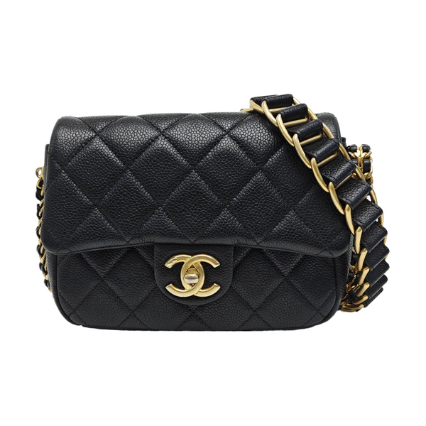 Quilted Grained Calfskin Shoulder Bag Black