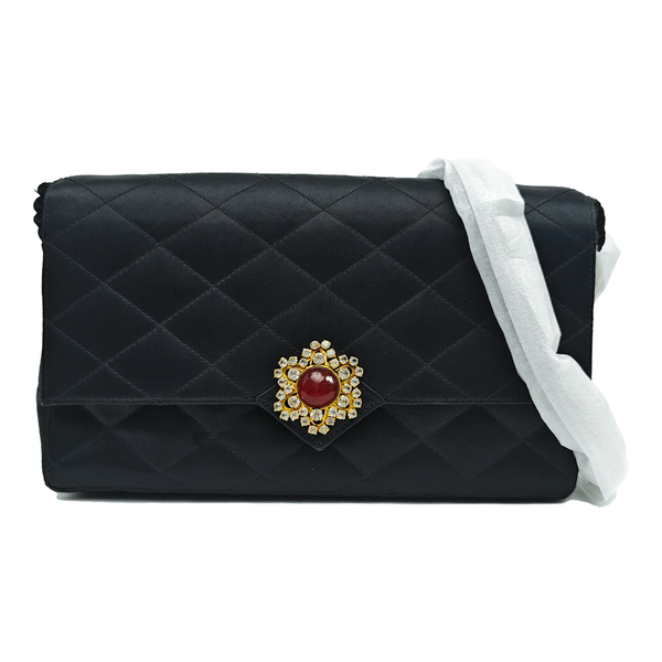 Quilted Silk Satin Shoulder Bag Green