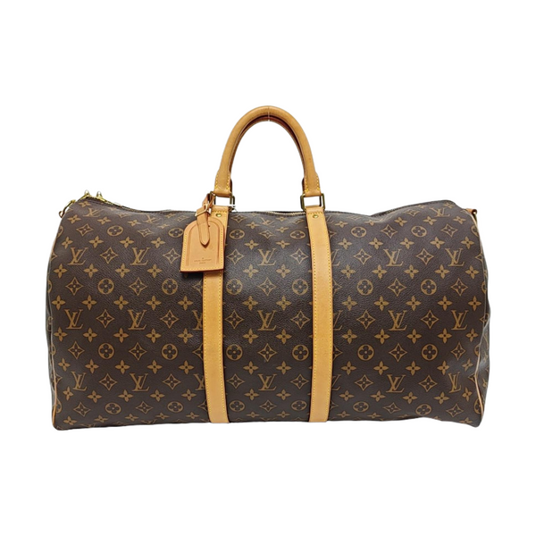 KEEPALL 55 Monogram Coated Canvas Brown