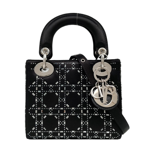 Authenticated pre-owned Lady Dior Mini Cannage Silk Satin Black - Tote Bag at Looply