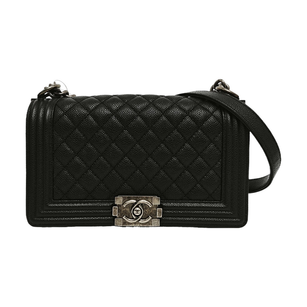 BOY CHANEL Medium Quilted Grained Calfskin Black
