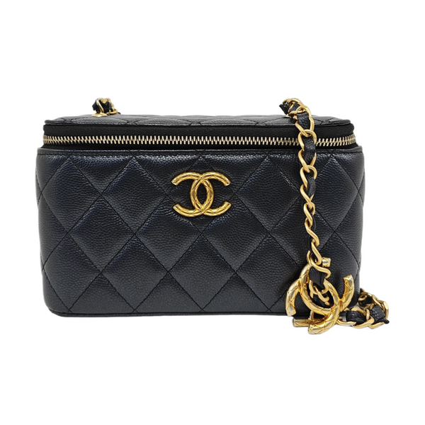 VANITY CASE Small Quilted Grained Calfskin Black