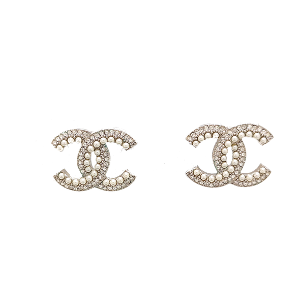 CC Logo Metal Silver Stud Earrings