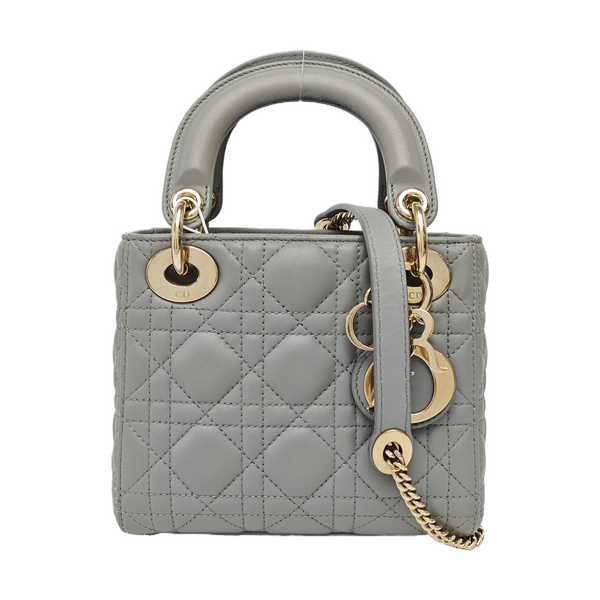 Lady Dior Mini Cannage Lambskin Gray