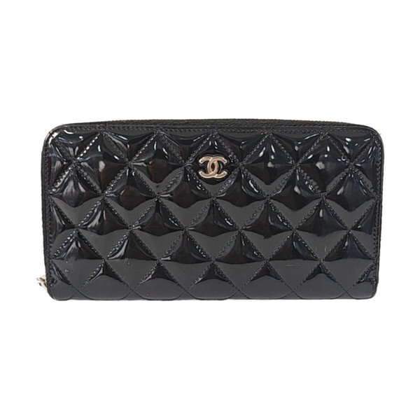 Quilted Patent Leather Wallet Black