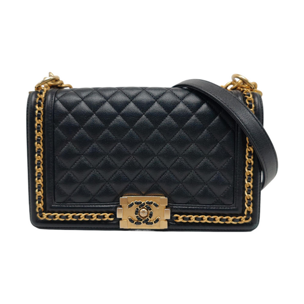BOY CHANEL Medium Quilted Grained Calfskin Black