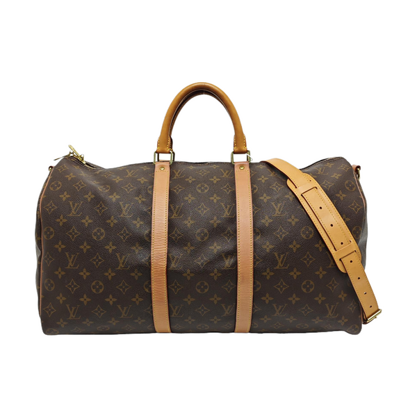 KEEPALL 50 Monogram Coated Canvas Brown