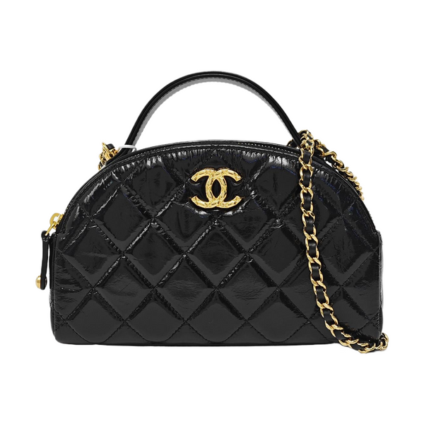 Quilted Patent Leather Shoulder Bag Black