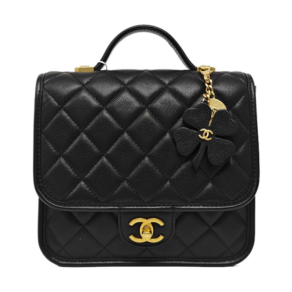 Quilted Grained Calfskin Backpack Black