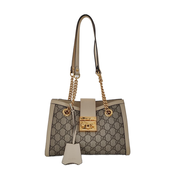 Padlock Small Monogram Coated Canvas Beige