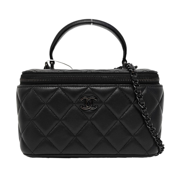 VINTAGE COSMETIC BAGS Quilted Lambskin Black