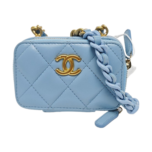 Authenticated pre-owned VANITY CASE Quilted Lambskin Blue - Shoulder Bag at Looply