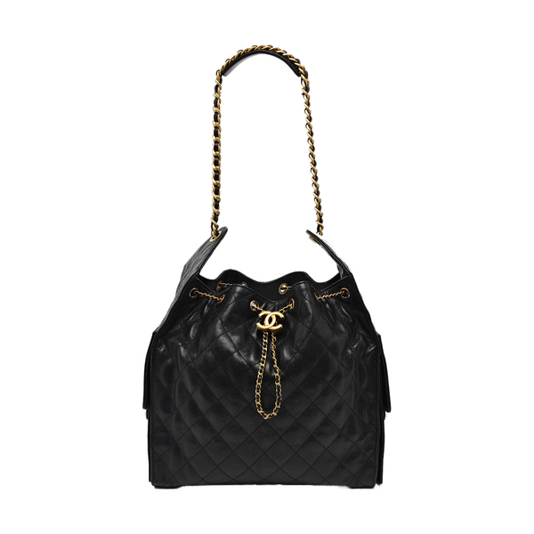 CHANEL 25 Medium Quilted Grained Calfskin Black