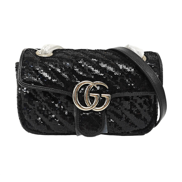 GG Marmont Small Quilted Sequins Black