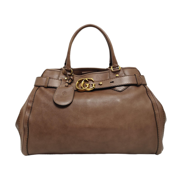 Calfskin Top Handle Bag Brown