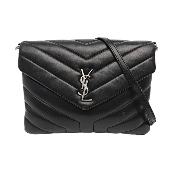 Chevron Calfskin Shoulder Bag Black