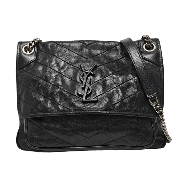 NIKI Medium Chevron Calfskin Black