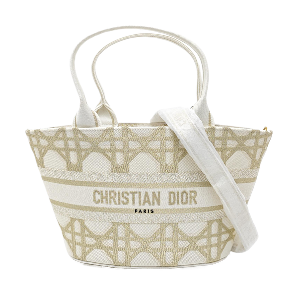 Cannage Canvas Tote Bag White
