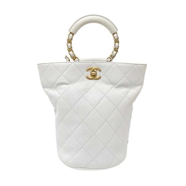 Quilted Lambskin Bucket Bag White