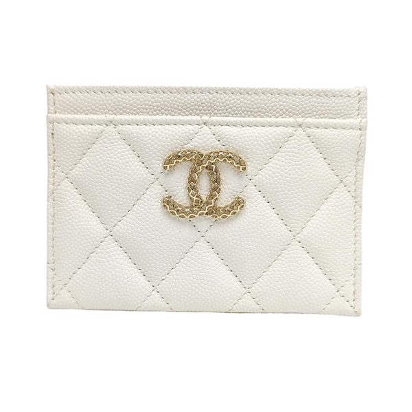 CHANEL 19 Small Quilted Grained Calfskin White Card Holder