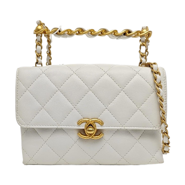 Quilted Lambskin Shoulder Bag White