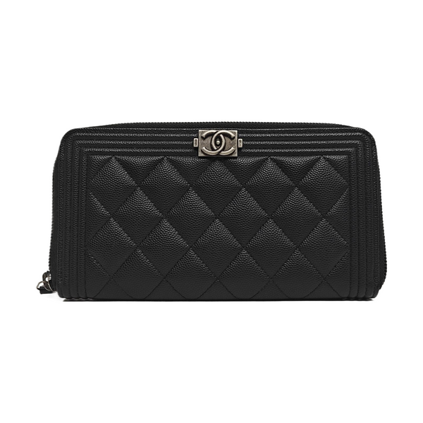 BOY CHANEL Mini Quilted Grained Calfskin Black Wallet
