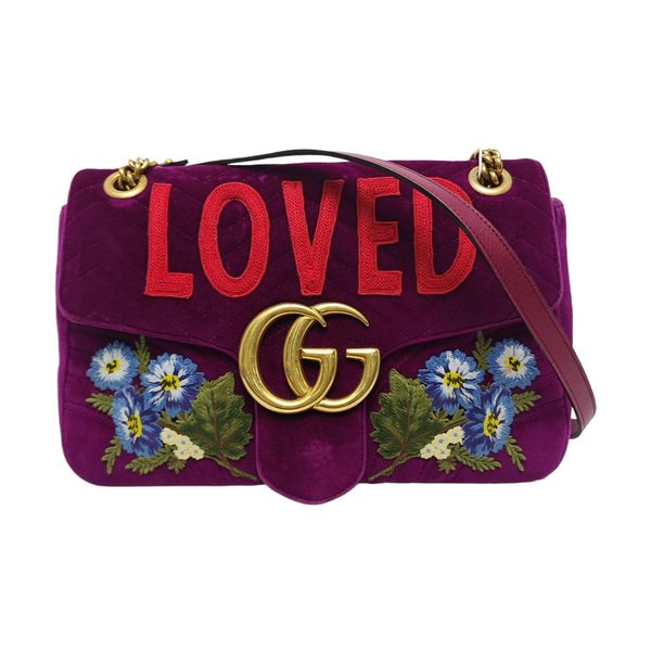 Authenticated pre-owned GG Marmont Large Quilted Velvet Purple - Shoulder Bag at Looply