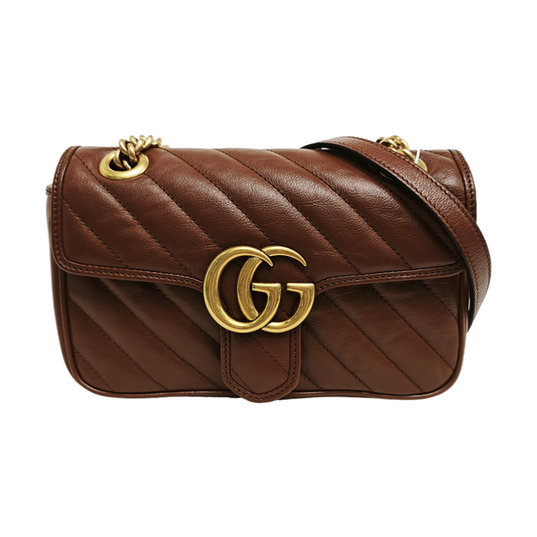 GG Marmont Small Quilted Calfskin Brown