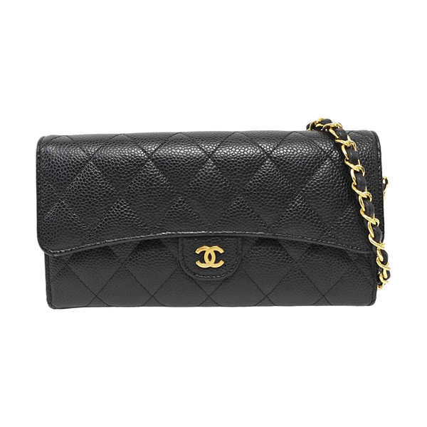 Cartera CLÁSICA CON SOLAPA Mini Acolchada de Piel de Becerro Granulada Negra