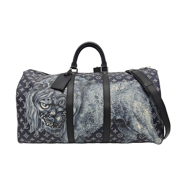 KEEPALL 55 Monogram Coated Canvas Blue