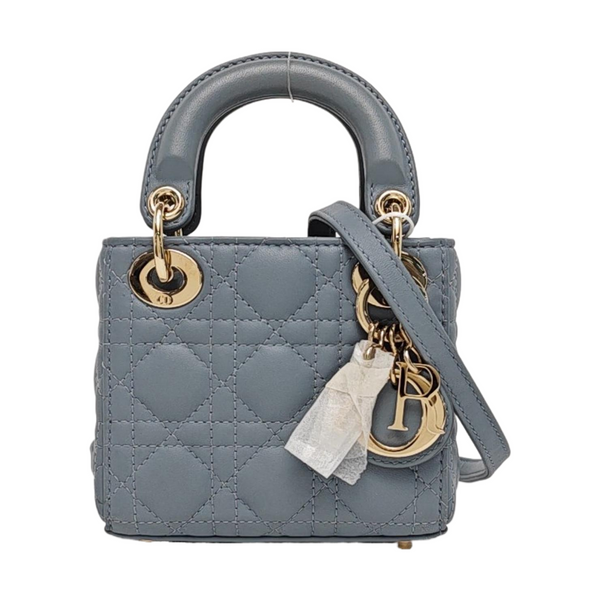 Authenticated pre-owned Lady Dior Super Mini Cannage Lambskin Blue - Tote Bag at Looply