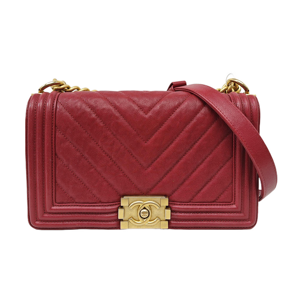 BOY CHANEL Medium Chevron Grained Calfskin Red