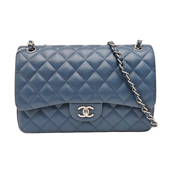 CLASSIC FLAP Jumbo Quilted Grained Calfskin Blue